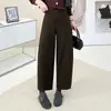 206 Outono Inverno Novo Estilo Temperamento Rejuvenescedor Tecido de Lã Foice Calça de Pernas Largas Feminina Cintura Alta Emagrecedor Petite Curta Tendência