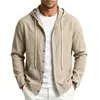 Colección de otoño para hombre europea y americana transfronteriza: Camisa con capucha de lino de color liso y manga larga, chaqueta tipo sudadera casual con botones para hombre