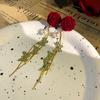Aguja de Plata 925 Serie Roja de Año Nuevo Colección de Aretes de Terciopelo Aretes de Lazo de Perlas Aretes de Otoño e Invierno Borla