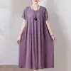 Novo Vestido de Algodão Estiloso para Mães de Meia-Idade, Vestido Longo de Viscose com Barra Ampla Plus-Size para Mulheres de Meia-Idade e Idosas