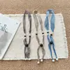Bufanda de Seda a Cuadros con Perlas Collar Estilo Nuevo Lino Artístico con Perlas Cadena Retro para Clavícula Diseño de Nicho Cadena para Suéter para Mujer