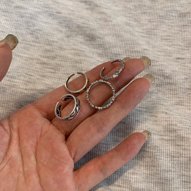 复古小众爱心叠戴戒指套装时尚个性百搭ins潮开口指环食指戒