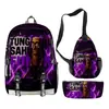 2025 Conjunto de Três Peças Mochila Escolar Mochila de Ombro Estojo de Lápis Homem de Palito de Madeira Transfronteiriço Shanhaijing Tungtungtung