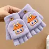 Luvas de Inverno Infantis Fofas e Quentes de Cinco Dedos com Forro de Fleece e Cobertura Dobrável Espessa para Meninos e Meninas