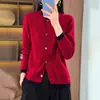 Cardigã Tricotado de Gola Redonda com Bloco de Cores Outono/Inverno 2025 Transfronteiriço, Jaqueta Suéter da Moda de Manga Longa Espessa para Mulheres, Inverno Comércio Exterior