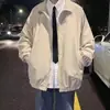 Jaqueta oversized estilo Hong Kong nova, jaqueta estudantil moderna e estilosa, corta-vento masculino folgado com gola alta