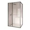 Puerta de ducha corredera para baño con marco completo, separación de zona seca y húmeda, mampara cuadrada de vidrio plegable en forma de L