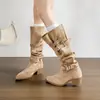 Botas femininas estilosas de salto grosso, bico fino e cano longo, coleção outono/inverno 2026, botas de montaria estilosas estilo cowboy ocidental