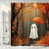 Cortina de ducha Fantasma de Otoño con Diseño de Paraguas, Cortina Impermeable para Baño de Halloween con 12 Ganchos, Cortina de Ducha Impermeable