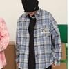 Camisa Xadrez Solta de Manga Longa Bordada com Borboleta Estilo Americano Retrô Jaqueta Casual Streetwear Nova para Homens e Mulheres Casal