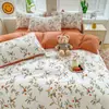 Juego de Ropa de Cama Fresco y Sencillo de Cuatro Piezas, Funda de Edredón, Ropa de Cama Individual para Dormitorio de Chicas, Uso en el Hogar, Lavable, Conjunto Moderno de Tres Piezas