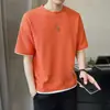 Camiseta de Manga Corta Waffle Transfronteriza para Hombre, Estilo Verano, Falso Dos Piezas, Corte Holgado, Seda Artificial, Delgada, Cuello Redondo, Ropa de Marca de Moda
