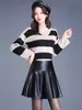 Falda de Cuero Estilo Coreano para Mujer, Nuevo Modelo Otoño e Invierno 2025, Falda Corta de Piel de Oveja Línea A, Falda Abullonada, Falda de Paraguas Elegante de Cintura Alta