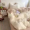 Juego de cuatro piezas de terciopelo de leche de doble cara engrosado para invierno, ropa de cama de forro polar de coral más terciopelo, cálida funda nórdica de franela, sábana