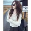 Llegó. Suéter simple de manga larga con cuello en V de color albaricoque, estilo retro americano para mujer, con un aspecto de alta gama, efecto adelgazante y adecuado como capa interior o tejido base