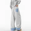 Pantalones de Chándal a Cuadros Estilo Americano con Bloques de Color para Hombres y Mujeres, Pantalones de Pierna Ancha Perezosos Relajados de Otoño, Pantalones Anchos Casuales Sueltos