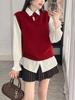 Colete de malha de alta qualidade para primavera e outono, feminino, retrô, elegante, interno, suéter de cor sólida, colete feminino