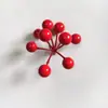Fruta Vermelha Artificial, Fruta da Sorte, Fruta de Azevinho, Vagem de Acácias, Garfo Único, 3 Garfos, Atacado, Decoração para Chá de Casa Nova