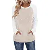 Camiseta de Manga Larga Suelta con Cuello Redondo, Color de Contraste y Bolsillo, Cepillada, para Mujer, Comercio Transfronterizo Europeo y Americano de Amazon, Colección Otoño/Invierno 2026