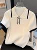 Suéter camiseta top de manga corta estilo polo con cuello de solapa blanco de verano para mujer popular en línea ajustado corto A3544