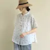 Camisa de Algodón y Lino Artística Retro de Lunares para Mujer, Manga Corta, Verano 2021, Corte Holgado, Tallas Grandes, Top Estilo Mori