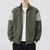 Moletom gola alta retrô americano para homens, novo estilo outono 2026, corte solto, color-blocking, bordado, jaqueta cardigã estilosa