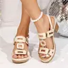 Sandalias para Mujer de Tallas Grandes Transfronterizas Verano 2026 Nuevas de Color Sólido Estilo Europeo y Americano Punta Abierta Tacón Grueso con Correa al Tobillo Sandalias de Tacón Alto