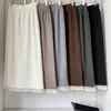 Falda de Punto con Encaje en el Dobladillo Estilo Dulce Otoño e Invierno Falda Francesa de Corte A Cintura Elástica Cintura Alta Falda Larga de Lana
