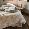 Pastoral Americana Jacquard de Fio Três Camadas Flor Amarelo Leite Conjunto de Quatro Peças Algodão Puro 1,5m 1,8m Capa de Edredom Lençóis