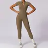 Ropa de yoga para venta al por mayor transfronteriza: Traje deportivo de una pieza con cremallera, manga corta, adelgazante, sensación de segunda piel, ropa de fitness Pilates para mujer, disponible para dropshipping
