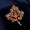 Broche Nuevo Estilo Hoja de Arce Roja Vacía, Corsage de Cristal de Hoja de Arce Roja de Alta Gama para Mujer, Pin de Diseño de Lujo Accesible, Accesorios para Traje