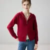 Casaco de lã de cashmere com capuz em tricô waffle feminino, espessado para aquecimento, modelagem solta, cardigã de tricô casual, adequado para ir ao trabalho, macio e confortável
