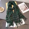 Bufanda Chal Cálido de Imitación Cachemir Retro Coreano a Cuadros Bloque de Color Unisex Otoño e Invierno para Viajar Bufanda con Borlas