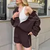 Nuevo Estilo Otoño/Invierno 2026: Chamarra con Cuello y Cordón de Bloques de Color, Pantalones de Pierna Ancha de Cintura Alta, Abrigo Cortavientos, Conjunto de Dos Piezas de Shorts