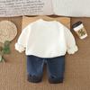 Traje Novo de Inverno 2025 Roupas para Meninos Bonito Carta Casual Manga Longa Mais Veludo Fones de Ouvido Conjunto de Duas Peças Dropshipping
