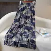 Vestido Midi Delgado con Pliegues de Flores Primavera y Verano Cintura Elástica Falda Longitud de Baile Cuadrado 72cm Falda Solar de Seda de Hielo