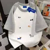 Algodão 100% Puro Estilo Coreano Design Doce Verão Caimento Solto Emagrecedor Camiseta de Manga Curta Estrela para Casal Blusa Patchwork
