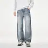 Jeans masculinos novos de 2026, marca da moda, estilo reto lavado, versátil, que aumenta a altura, afina a silhueta, high-street, calça longa cool e estilosa