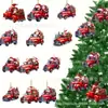 Navidad Roja Transfronteriza 24 Piezas Creativo Lindo Coche Suministros de Madera Árbol de Navidad Habitación Patio Decoración Colgante