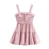 Transfronteiriço Estilo Europeu e Americano 2024 Atacado de Comércio Exterior Roupas Femininas Aliexpress Zra Saia Mini Bolha Drapeada Rosa Sexy