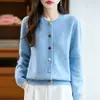 Chaqueta cárdigan de punto grueso con cuello redondo, ajuste holgado, hilo de punto de lunares de colores, 100% lana pura, novedad otoño e invierno 2026 para mujer
