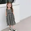 Vestido de Verano para Niña, Marca de Moda Infantil Elegante, Estilo Coreano, Patchwork, Cuadros, Bolsillo, Vestido Tipo Tanque de Princesa