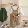 Nuevo Estilo Infantil Conjunto Casual de Dos Piezas para Bebé Lunares Pequeños Manga Larga Capa Base Perro Pequeño 3D Plátano Peto Diario