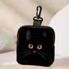 Porta-moedas Redondo Estampa Gato Preto Couro Artificial Impermeável Couro Sintético Bolsa de Armazenamento com Zíper Mini Bolsa Multifuncional para Fones de Ouvido