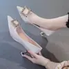 Grulla de Almohada Blanca 2026 Modelo Nuevo Primavera y Otoño Celebridad de Internet para Niñas Tacones Altos Franceses con Pedrería Stiletto de Mujer Punta Fina Sexy Negro