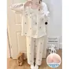 Integrity - Estilo Otoño Nuevo Conjunto de Pijama para Mujer con Cuello Doble Rectangular Estampado de Dibujos Animados con Almohadillas Fijas para Sujetador Ropa de Casa