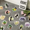 50 pegatinas pequeñas de dibujos animados de gatos negros y plantas, decoración impermeable DIY para fundas de teléfono, agendas y juguetes transfronterizos, pegatinas de PVC