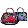 Estilo étnico bordado portátil bandolera doble uso bolsa tambor lona bordada bolsa floral viaje hombro portátil bolsa para mujer