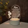 Nueva luz de noche 3D niña amor tallado palabras de bendición forma de corazón lámpara de mesa pequeña lámpara de regalo para padres, hermanas y amigos
