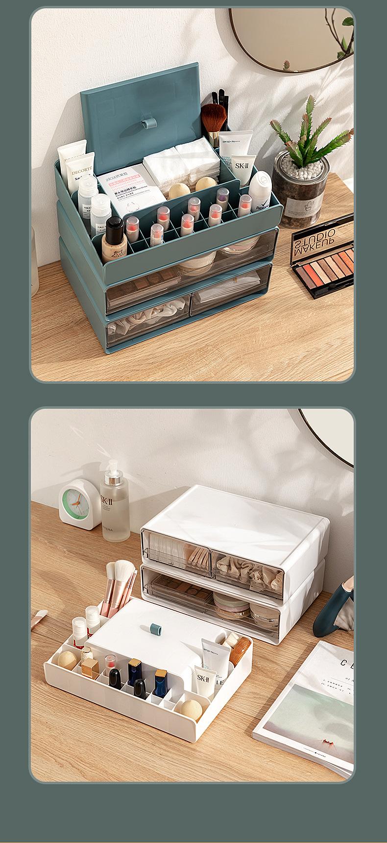 桌面收纳盒透明口红护肤化妆刷化妆品收纳盒抽屉式分隔